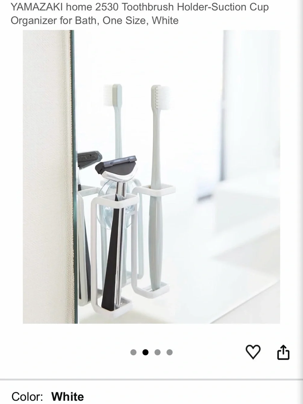 YAMAZAKI Home Toothbrush & Razor Holder - White